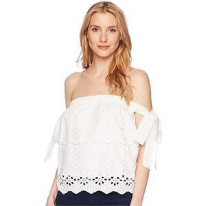 Bishop + Young Bare Off Shoulder Eyelet Top Womens XS White Elastic Brand New